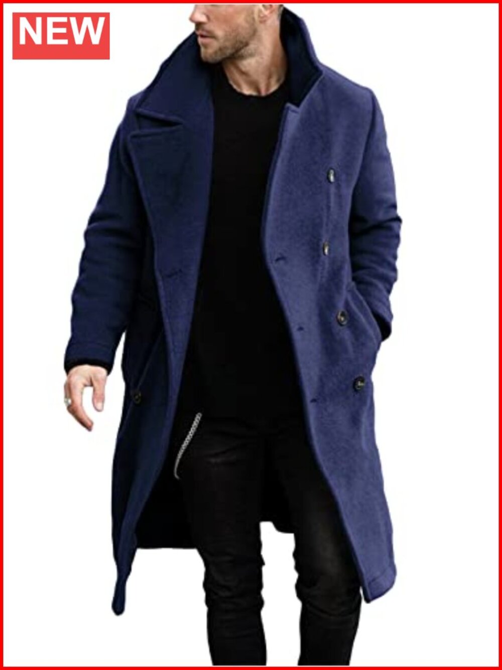 Men's Double Breasted Trench Coat Polyester Cotton Blend Long Overcoat